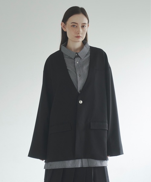 Utusiyo（ウツシヨ）の「blazer 共鳴（ノーカラージャケット・メンズ・ブラウン/ブラック・FREE）」の5枚目の写真