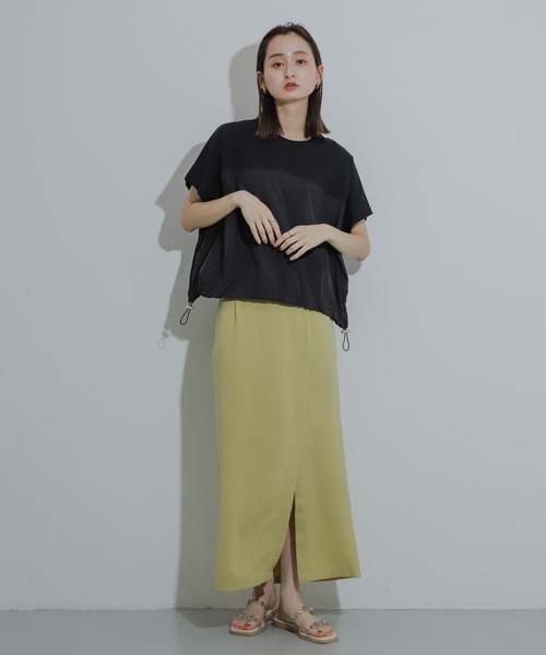 SENSE OF PLACE by URBAN RESEARCH（センスオブプレイスバイアーバンリサーチ）の「スソドロストキリカエカットトップ（Tシャツ/カットソー・レディース・カーキ/オフホワイト/ブラック・ONE）」の4枚目の写真