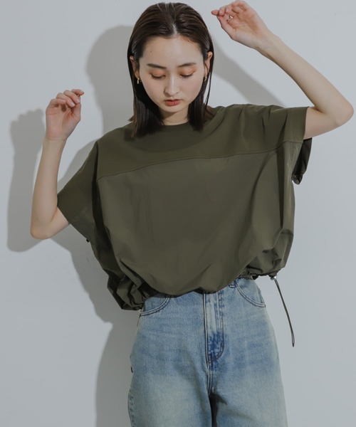 SENSE OF PLACE by URBAN RESEARCH（センスオブプレイスバイアーバンリサーチ）の「スソドロストキリカエカットトップ（Tシャツ/カットソー・レディース・カーキ/オフホワイト/ブラック・ONE）」の8枚目の写真