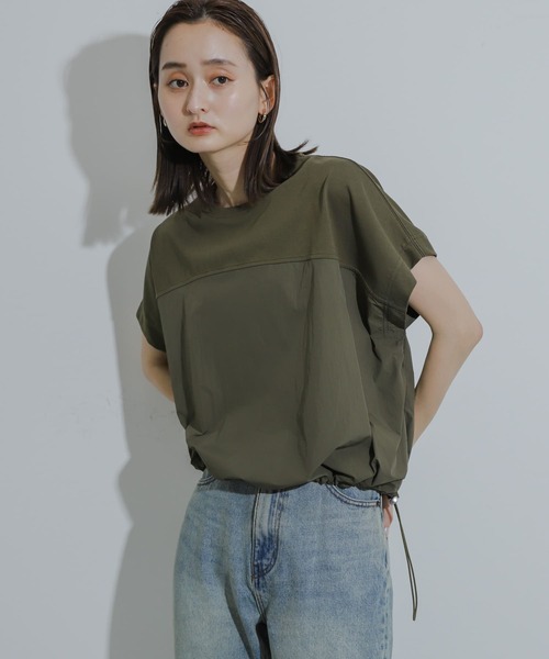 SENSE OF PLACE by URBAN RESEARCH（センスオブプレイスバイアーバンリサーチ）の「スソドロストキリカエカットトップ（Tシャツ/カットソー・レディース・カーキ/オフホワイト/ブラック・ONE）」の9枚目の写真
