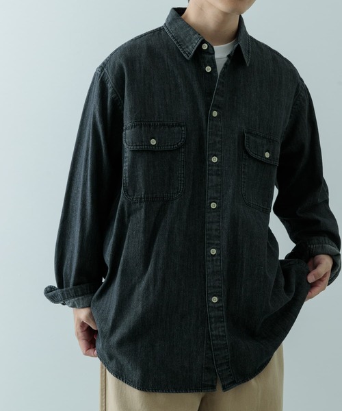 ITEMS URBANRESEARCH（アイテムズ アーバンリサーチ）の「ダブルポケット ウォッシュドデニムシャツ（シャツ/ブラウス・メンズ・ブルー/ブラック・LARGE/MEDIUM）」の12枚目の写真