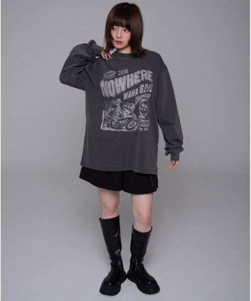 tシャツ 「mahagrid/マハグリッド」 DUST MOTOCROSS PIGMENT LS TEE/ダストモトクロスピグメント長袖Tシャツ レデ mahagrid/マハグリッド』 DUST MOTOCROSS PIGMENT LS TEE/ダスト