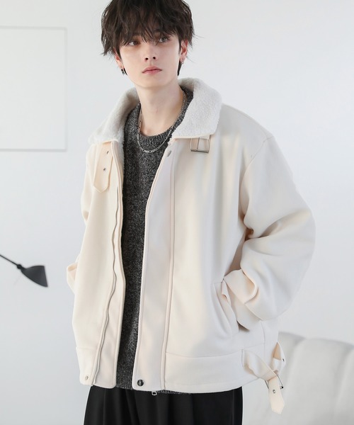 美品 ツモリチサト♡スノードットブルゾン ビッグカラー 裏ボア 2 ジップアップ Buyer's Select/ビッグシルエット裏ボアメルトン2wayショートブルゾン