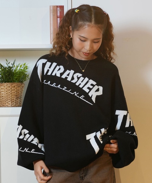 THRASHER(スラッシャー)の「【ムラサキスポーツ限定】THRASHER/スラッシャー セーター 243TH2KN001(ニット/セーター・レディース・ヘザーグレー/ブラック・FREE)」の3枚目の写真