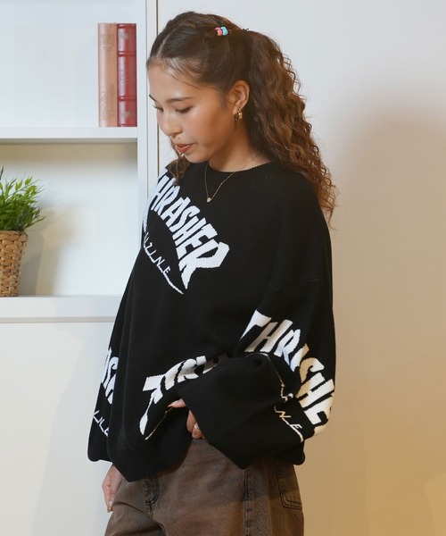 THRASHER(スラッシャー)の「【ムラサキスポーツ限定】THRASHER/スラッシャー セーター 243TH2KN001(ニット/セーター・レディース・ヘザーグレー/ブラック・FREE)」の4枚目の写真