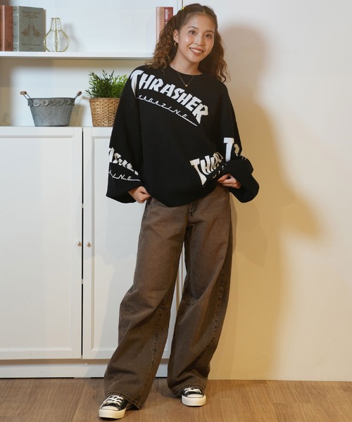 THRASHER(スラッシャー)の「【ムラサキスポーツ限定】THRASHER/スラッシャー セーター 243TH2KN001(ニット/セーター・レディース・ヘザーグレー/ブラック・FREE)」の6枚目の写真