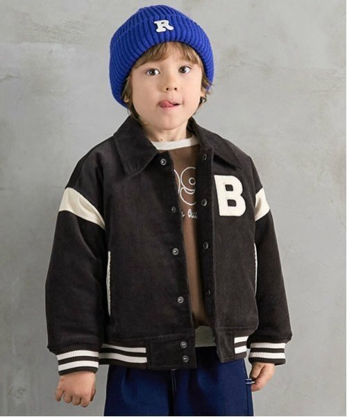 b・ROOM（ビールーム）の「コーデュロイスタジャン（ブルゾン・キッズ・ベージュ/ブルー/エンジ/チャコール・140cm/130cm/120cm/110cm/100cm/150cm）」の2枚目の写真