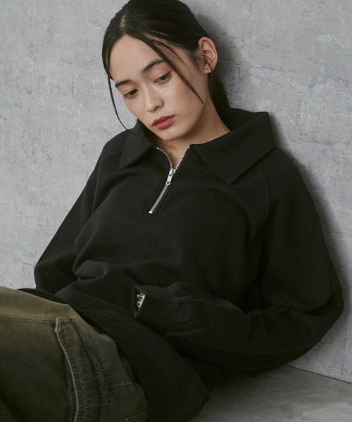 THE STANDARD（ザスタンダード）の「WEGO/ラグランハーフZIPプルオーバー（スウェット・メンズ・ブラック/杢グレー・MEDIUM/LARGE）」の2枚目の写真