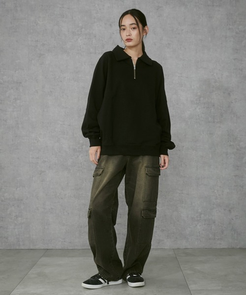 THE STANDARD（ザスタンダード）の「WEGO/ラグランハーフZIPプルオーバー（スウェット・メンズ・ブラック/杢グレー・MEDIUM/LARGE）」の5枚目の写真