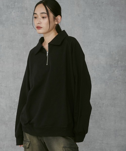 THE STANDARD（ザスタンダード）の「WEGO/ラグランハーフZIPプルオーバー（スウェット・メンズ・ブラック/杢グレー・MEDIUM/LARGE）」の7枚目の写真