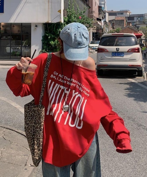 ENIM BY VICKY(エニムバイビッキー)の「前後2wayプリントオフショルロンT(Tシャツ/カットソー・レディース・グレー/レッド・M)」の12枚目の写真