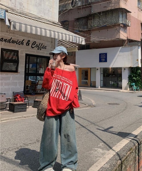 ENIM BY VICKY(エニムバイビッキー)の「前後2wayプリントオフショルロンT(Tシャツ/カットソー・レディース・グレー/レッド・M)」の14枚目の写真