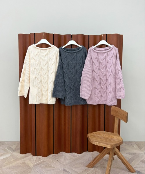 Olu.（オルドット）の「オーバーサイズケーブルニット[2way]（ニット/セーター・レディース・アイボリー/グレー/ピンク・FREE）」の13枚目の写真