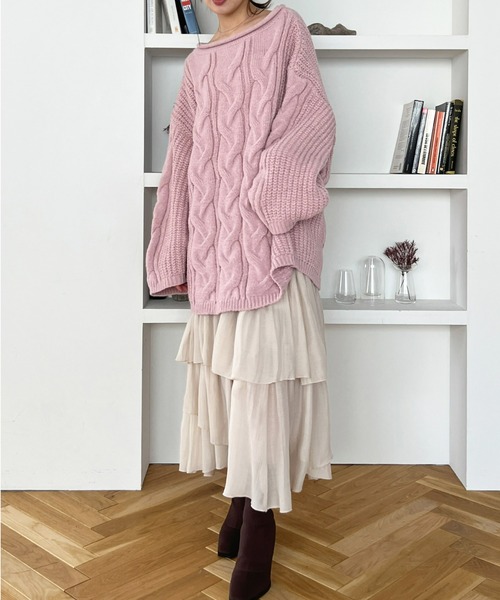 オーバーサイズケーブルニット[2way]（ニット/セーター）｜Olu