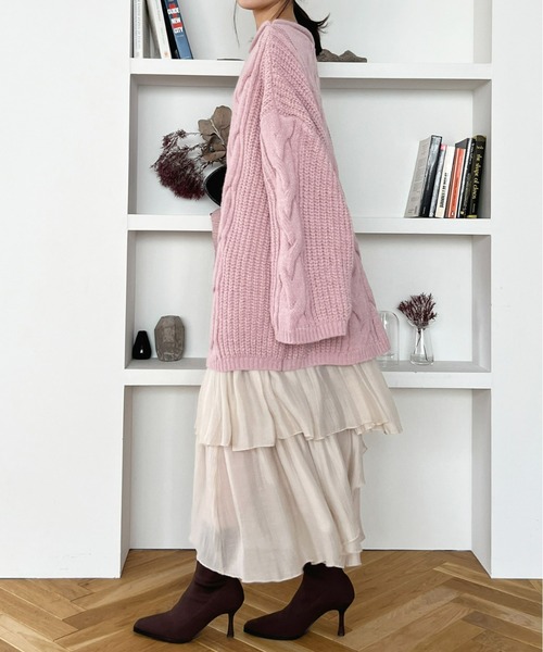 THE TOE ピンク ケーブルニット オーバーサイズ THE TOE ピンク
