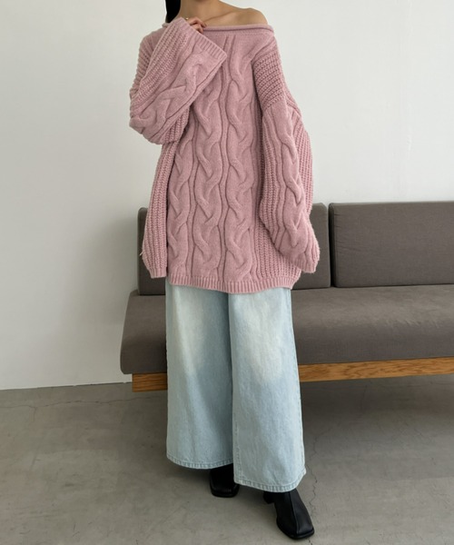オーバーサイズケーブルニット[2way]（ニット/セーター）｜Olu