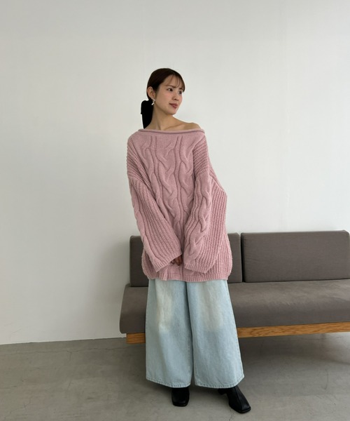 オーバーサイズケーブルニット[2way]（ニット/セーター）｜Olu