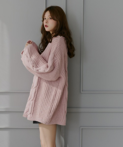 セール】オーバーサイズケーブルニット[2way]（ニット/セーター）｜Olu