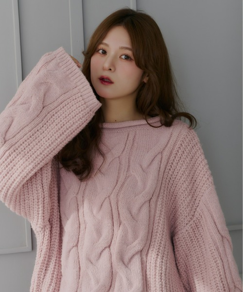 セール】オーバーサイズケーブルニット[2way]（ニット/セーター）｜Olu