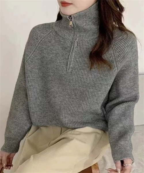 Dream garden（ドリームガーデン）の「ハーフジップニット（ニット/セーター・レディース・ダークブラウン/ブラック/レッド/オフホワイト/グレー/ライトイエロー/ピンク/カーキ・FREE）」の4枚目の写真