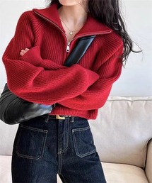 STONE  レッド ハーフジップセーター sakishimatokyo 「選べるサイズ」ハーフジップニット レディース