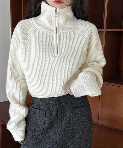 Dream garden（ドリームガーデン）の「ハーフジップニット（ニット/セーター・レディース・ダークブラウン/ブラック/レッド/オフホワイト/グレー/ライトイエロー/ピンク/カーキ・FREE）」の2枚目の写真