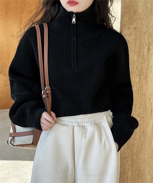 Dream garden（ドリームガーデン）の「ハーフジップニット（ニット/セーター・レディース・ダークブラウン/ブラック/レッド/オフホワイト/グレー/ライトイエロー/ピンク/カーキ・FREE）」の3枚目の写真