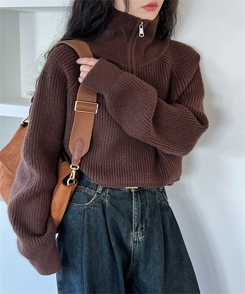 Dream garden（ドリームガーデン）の「ハーフジップニット（ニット/セーター・レディース・ダークブラウン/ブラック/レッド/オフホワイト/グレー/ライトイエロー/ピンク/カーキ・FREE）」の22枚目の写真