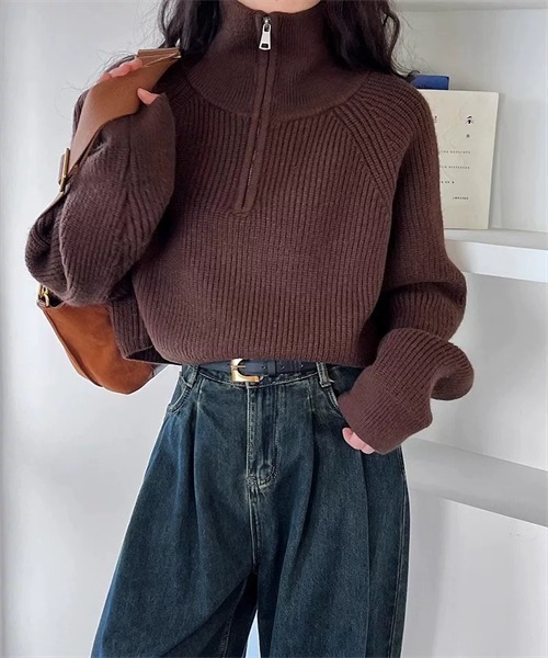 Dream garden（ドリームガーデン）の「ハーフジップニット（ニット/セーター・レディース・ダークブラウン/ブラック/レッド/オフホワイト/グレー/ライトイエロー/ピンク/カーキ・FREE）」の20枚目の写真