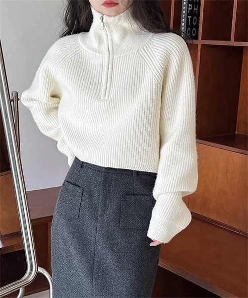 Dream garden（ドリームガーデン）の「ハーフジップニット（ニット/セーター・レディース・ダークブラウン/ブラック/レッド/オフホワイト/グレー/ライトイエロー/ピンク/カーキ・FREE）」の11枚目の写真