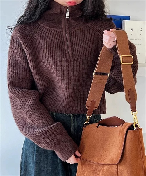 Dream garden（ドリームガーデン）の「ハーフジップニット（ニット/セーター・レディース・ダークブラウン/ブラック/レッド/オフホワイト/グレー/ライトイエロー/ピンク/カーキ・FREE）」の21枚目の写真