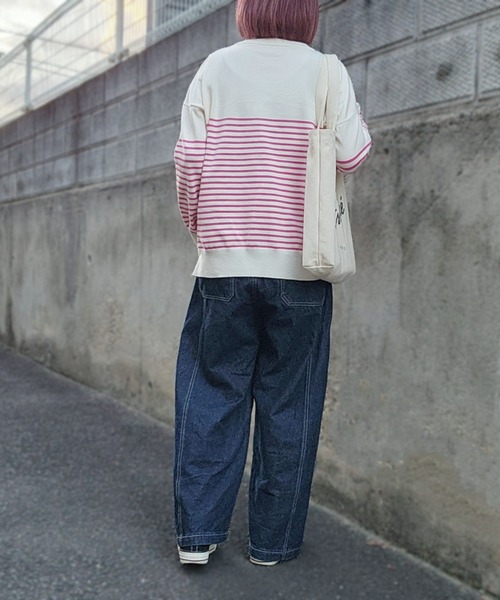 LOSUCA(ロスカ)の「クルーネックボーダーニットトップス / プルオーバー レーヨン混ニット ゆったりサイズ 保温 ナチュラル フレンチ 大人カジュアル レトロ ヴィンテージ シティガール オフィスカジュアル(ニット/セーター・レディース・ブルー/オフホワイト/ピンク/ブラウン・FREE)」の7枚目の写真