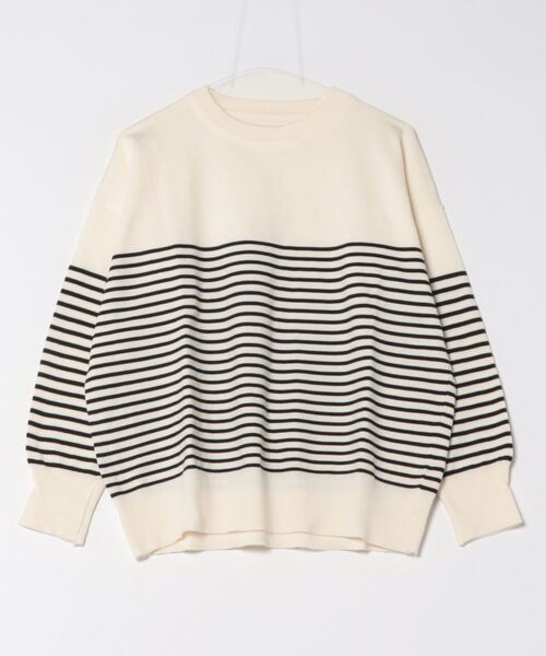 LOSUCA(ロスカ)の「クルーネックボーダーニットトップス / プルオーバー レーヨン混ニット ゆったりサイズ 保温 ナチュラル フレンチ 大人カジュアル レトロ ヴィンテージ シティガール オフィスカジュアル(ニット/セーター・レディース・ブルー/オフホワイト/ピンク/ブラウン・FREE)」の10枚目の写真