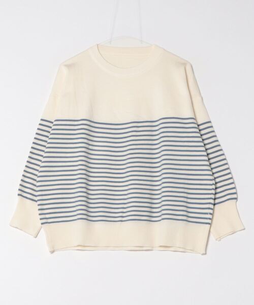 LOSUCA(ロスカ)の「クルーネックボーダーニットトップス / プルオーバー レーヨン混ニット ゆったりサイズ 保温 ナチュラル フレンチ 大人カジュアル レトロ ヴィンテージ シティガール オフィスカジュアル(ニット/セーター・レディース・ブルー/オフホワイト/ピンク/ブラウン・FREE)」の11枚目の写真