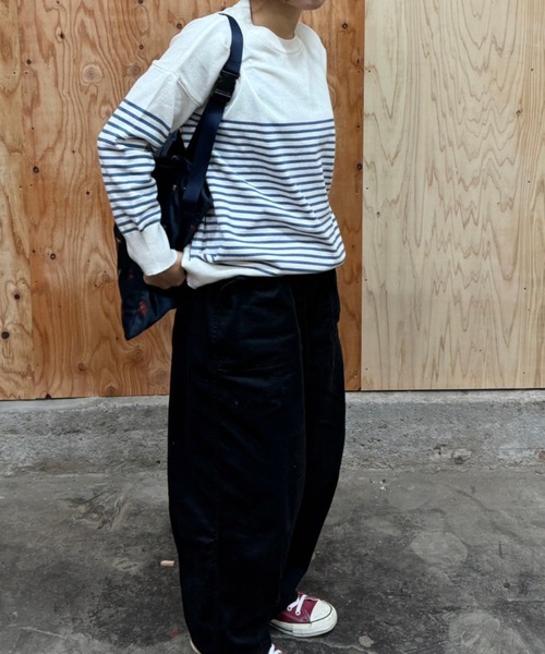 LOSUCA(ロスカ)の「クルーネックボーダーニットトップス / プルオーバー レーヨン混ニット ゆったりサイズ 保温 ナチュラル フレンチ 大人カジュアル レトロ ヴィンテージ シティガール オフィスカジュアル(ニット/セーター・レディース・ブルー/オフホワイト/ピンク/ブラウン・FREE)」の16枚目の写真