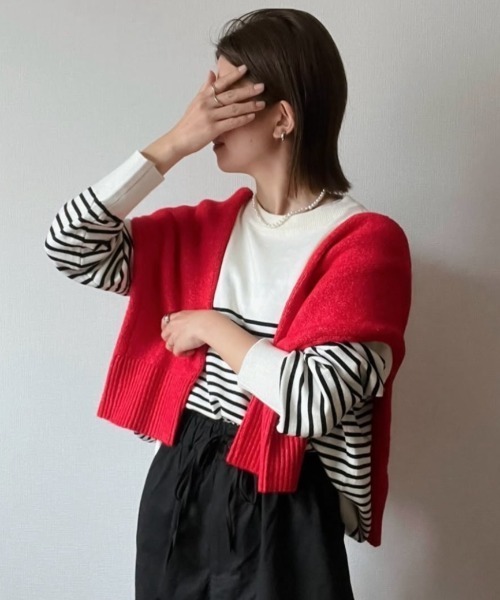 LOSUCA(ロスカ)の「クルーネックボーダーニットトップス / プルオーバー レーヨン混ニット ゆったりサイズ 保温 ナチュラル フレンチ 大人カジュアル レトロ ヴィンテージ シティガール オフィスカジュアル(ニット/セーター・レディース・ブルー/オフホワイト/ピンク/ブラウン・FREE)」の22枚目の写真