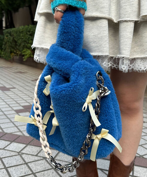 HELLO.SANFRANCISCO（ハローサンフランシスコ）の「【HELLO.SANFRANCISCO/ハローサンフランシスコ】リボンファーバッグ（トートバッグ・レディース・ブラック/オレンジ/ブルー・FREE）」の21枚目の写真