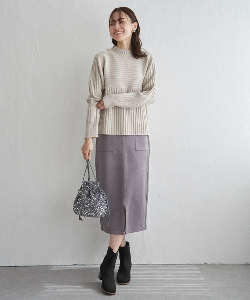 ikka(イッカ)の「7Gワイドリブ切り替えプルオーバー(ニット/セーター・レディース・ネイビー/ベージュ/ブルー/レッド/グリーン・S/M/L)」の14枚目の写真