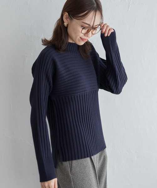 ikka(イッカ)の「7Gワイドリブ切り替えプルオーバー(ニット/セーター・レディース・ネイビー/ベージュ/ブルー/レッド/グリーン・S/M/L)」の17枚目の写真