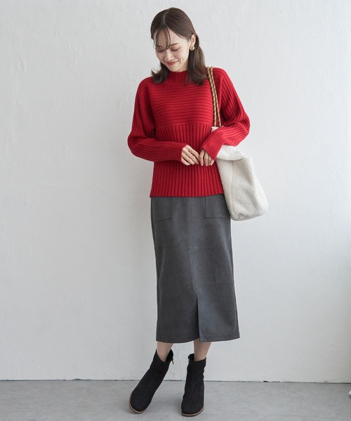 ikka(イッカ)の「7Gワイドリブ切り替えプルオーバー(ニット/セーター・レディース・ネイビー/ベージュ/ブルー/レッド/グリーン・S/M/L)」の21枚目の写真