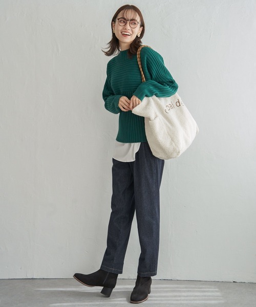 ikka(イッカ)の「7Gワイドリブ切り替えプルオーバー(ニット/セーター・レディース・ネイビー/ベージュ/ブルー/レッド/グリーン・S/M/L)」の10枚目の写真