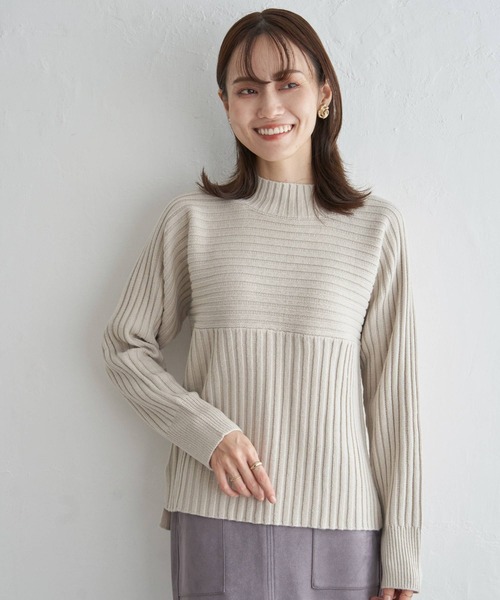 ikka(イッカ)の「7Gワイドリブ切り替えプルオーバー(ニット/セーター・レディース・ネイビー/ベージュ/ブルー/レッド/グリーン・S/M/L)」の12枚目の写真