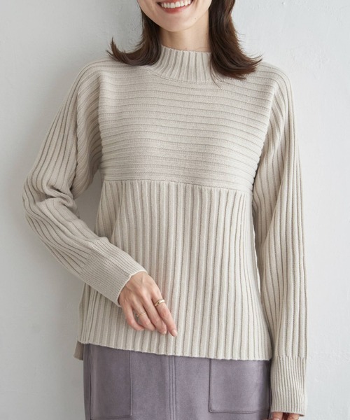 ikka(イッカ)の「7Gワイドリブ切り替えプルオーバー(ニット/セーター・レディース・ネイビー/ベージュ/ブルー/レッド/グリーン・S/M/L)」の6枚目の写真