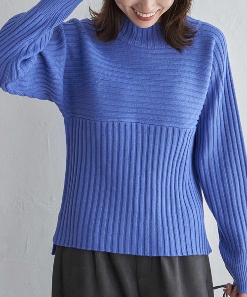 ikka(イッカ)の「7Gワイドリブ切り替えプルオーバー(ニット/セーター・レディース・ネイビー/ベージュ/ブルー/レッド/グリーン・S/M/L)」の7枚目の写真