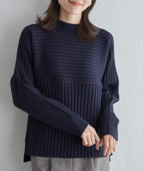 ikka(イッカ)の「7Gワイドリブ切り替えプルオーバー(ニット/セーター・レディース・ネイビー/ベージュ/ブルー/レッド/グリーン・S/M/L)」の8枚目の写真