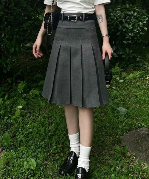 Lace Ladies（レースレディース）の「ソリッドカラー ハイウエスト Aライン プリーツ スカート（スカート・レディース・グレー/ブラック・S/M/L/XL）」の6枚目の写真