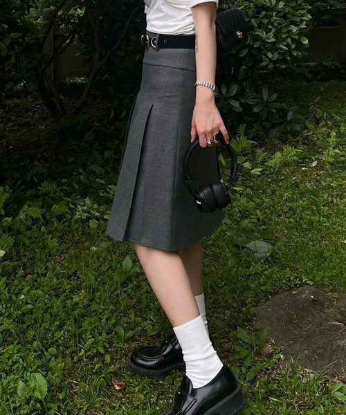 Lace Ladies（レースレディース）の「ソリッドカラー ハイウエスト Aライン プリーツ スカート（スカート・レディース・グレー/ブラック・S/M/L/XL）」の7枚目の写真