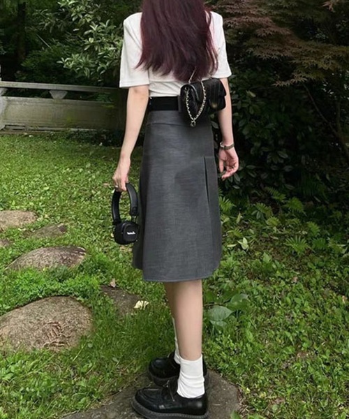 Lace Ladies（レースレディース）の「ソリッドカラー ハイウエスト Aライン プリーツ スカート（スカート・レディース・グレー/ブラック・S/M/L/XL）」の8枚目の写真