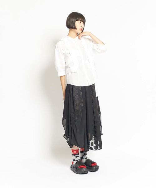 gomme（ゴム）の「60/-ローン　ギャザリルブラウス（シャツ/ブラウス・レディース・ブラック/ストライプ/ホワイト・MEDIUM）」の6枚目の写真