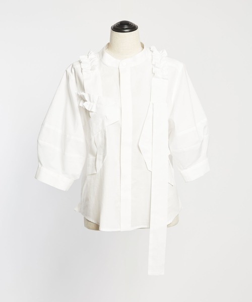 gomme（ゴム）の「60/-ローン　ギャザリルブラウス（シャツ/ブラウス・レディース・ブラック/ストライプ/ホワイト・MEDIUM）」の11枚目の写真